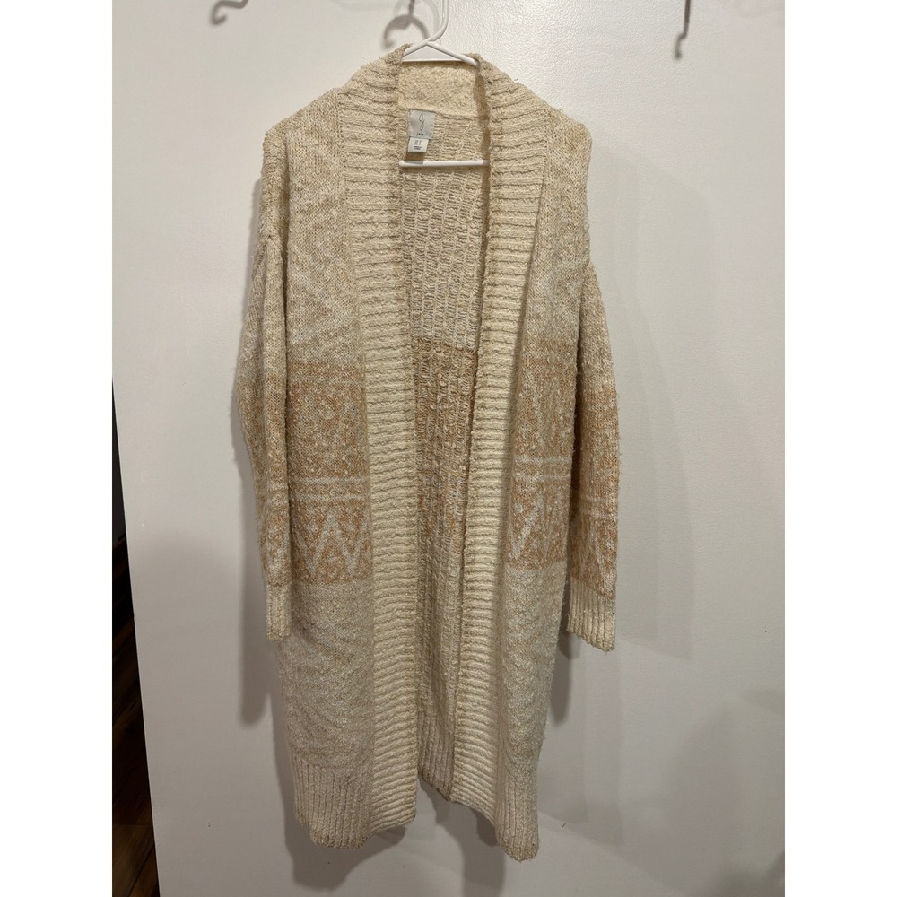 Joie Women S Geometric Longline Open Front Cardigan Sweater Boho Coastal Grandma